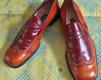 70s R. Martegani Zapatos de cuero bicolor con punta cuadrada para hombre UK8