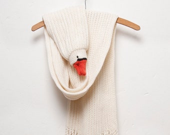 Knitted Bird with Fringes - Swan Scarf