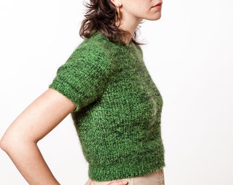 grüner Mohair Pullover mit kurzen Ärmeln