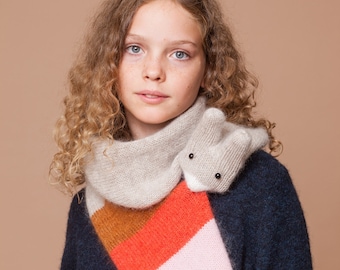 knitted rabbit scarf with stripes for children