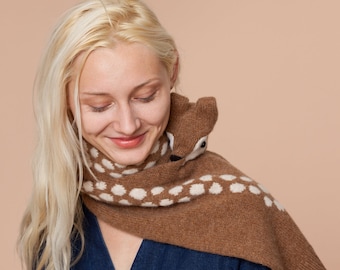 knitted doe scarf with dots