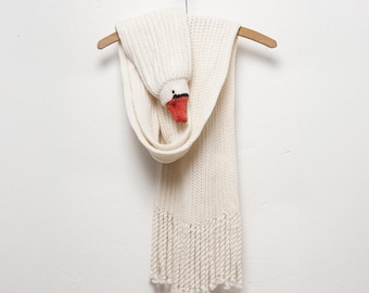 Knitted Bird with Fringes - Swan Scarf
