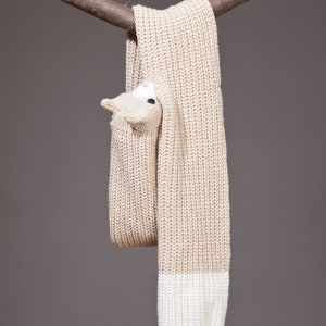 Cat Scarf Chunky Knit Scarf Featuring White and Beige image 3