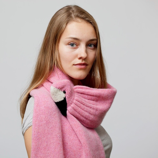 pink Flamingo Stole from knitted and washed Lambswool