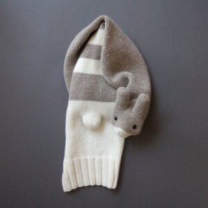 knitted rabbit scarf with stripes for children White