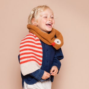 knitted duck scarf with red stripes