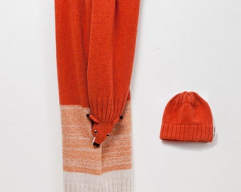 Red Fox Set from washed Lambswool, Stole with Beanie