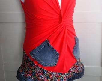 Mini Dress, Wrap Dress, Tee Dress, Tee & Denim Dress, Dress, Dresses, OOAK mini Dress, Colorful Dress, Clothing, Shirt Dress, Fashion