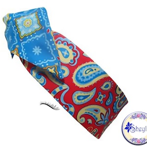 Paisley Wire Headband for Women, Red and Blue Bandana, Rockabilly Wired Hair Bow Hair Scar, Retro Head Scarf, Turban Head Wrap, by Sheylily