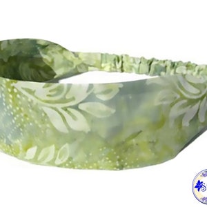 Hippie Headbands for Women, Sage Green Flora Batik Bandana, Boho Head Wrap for Adult Teen, Thin 2 Wide Top with Elastic Back, by Sheylily image 1