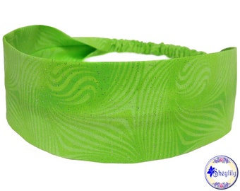 Fancy Head Scarf for Women, Sparkling Green Swirl Glittering Headband, Cotton Fabric Bandana, Hair Band with Elastic Back, by Sheylily