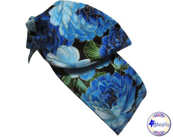 Blue Victorian Floral Wire Headbands for Women, Wired Rockabilly Bandana Pin Up Head Scarf Turban Head Wrap Scarves Rosie Wrap, by Sheylily