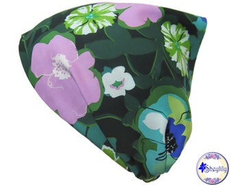 Wide Floral Head Scarf for Women, Green Flower Print Rayon Fabric Headband for Adult, 7 Inch Wide Top, Elastic Back, Thinning Hair, Sheylily