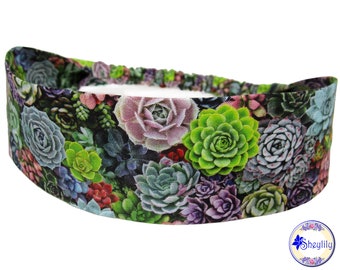 Succulent Headband for Women, Multi Colored Floral Fabric, Bandana Headscarf Headwrap Hair Bandeau Hair Band, Elastic Back, by Sheylily