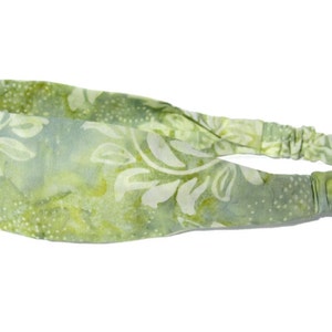 Hippie Headbands for Women, Sage Green Flora Batik Bandana, Boho Head Wrap for Adult Teen, Thin 2 Wide Top with Elastic Back, by Sheylily image 2