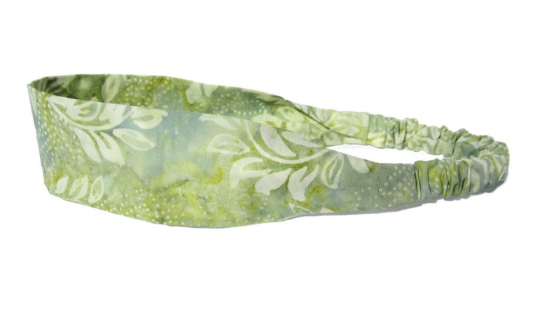 Hippie Headbands for Women, Sage Green Flora Batik Bandana, Boho Head Wrap for Adult Teen, Thin 2 Wide Top with Elastic Back, by Sheylily image 2