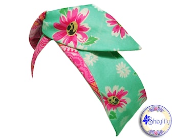 Aqua Floral Wired Head Wrap for Women, Pink Paisley Pin Up Headband, Rockabilly Bandana, Turban with Wire, READY TO SHIP, Sheylily