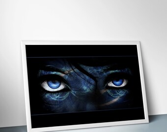 Behind Her Eyes : digital art, photo manipulation, poster print, 24" X 36", 16" X 24", 12" X 18", 8" X 12"