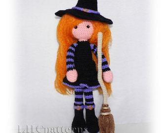 Crochet Pattern: Witch Doll, Witch with Broom Crochet Pattern, Crochet Halloween Doll (English)