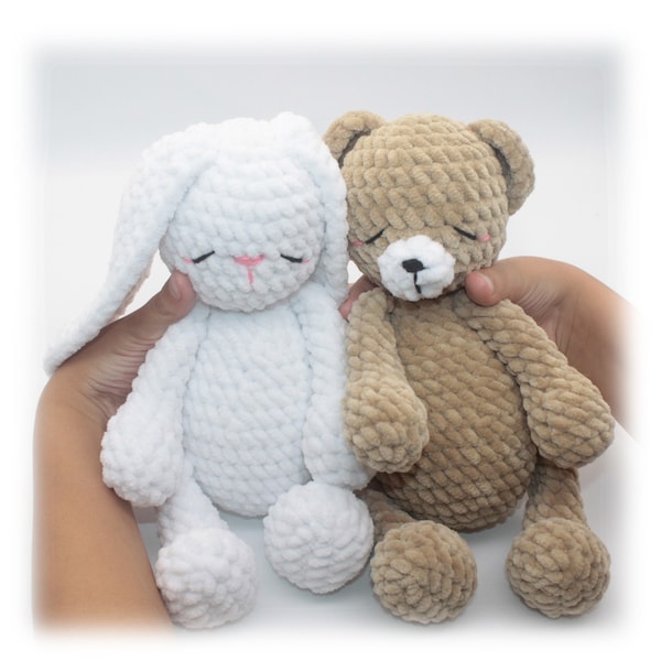 Crochet Pattern: Sleeping Bunny, Sleeping Bear, Cute Sleeping Toy, Amigurumi Bear, Amigurumi Bunny, Bedtime Toy, Bed Companion Toy (English)