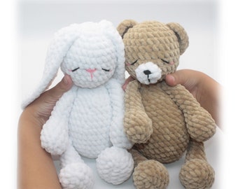 Crochet Pattern: Sleeping Bunny, Sleeping Bear, Cute Sleeping Toy, Amigurumi Bear, Amigurumi Bunny, Bedtime Toy, Bed Companion Toy (English)