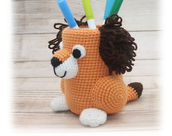 Dog Crochet Pattern, Dog Pencil Holder Crochet Pattern, Dog Pen Stand Crochet Pattern