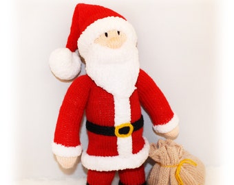 Breipatroon: Kerstman met twee speelgoedjes in zijn tas, Kerstmanpop (Engels)