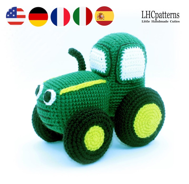 Crochet Pattern: Tractor Farm Vehicle Stuffed Toy, Vehicle Soft Toy, , Amigurumi Green Tractor, Crochet Farm Toy image 1