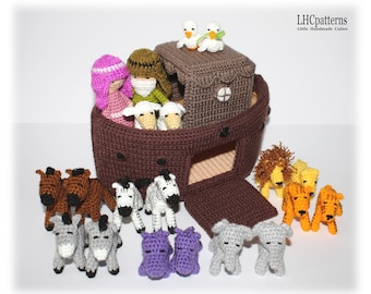 Crochet Pattern: Noah Ark with Noah, Noah's Wife, Pair of Doves And Eight Pairs of Animals, Ship Stuffed Toy, Bible Characters (English)
