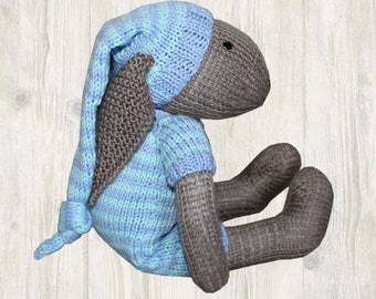 Knitting Pattern: Bunny Sleeping Toy, Sleeping Companion Bunny, Bunny Bedtime Toy, Bunny Boy in Pajamas (English)