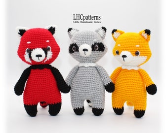 Crochet Pattern: Fox, Raccoon, Red Panda, Woodland Animals Stuffed Toys (English)