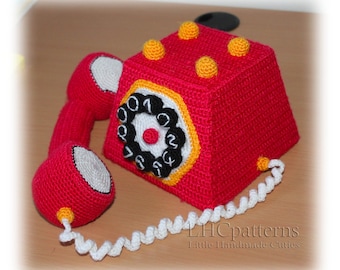 Crochet Pattern: Classic Retro Telephone, Corded Red Phone Stuffed Toy (English)