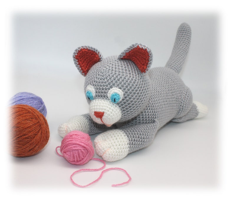 Crochet Pattern: Grey Laying Cat, Amigurumi Cat, Cat Stuffed Toy English image 2