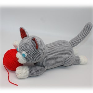Crochet Pattern: Grey Laying Cat, Amigurumi Cat, Cat Stuffed Toy English image 1