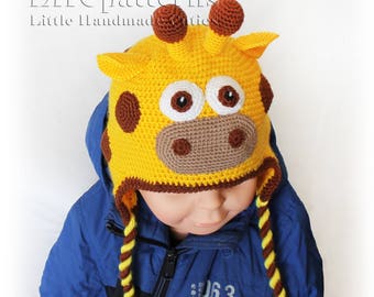 Hat Crochet Pattern, Crochet Earflap Hat Giraffe Pattern, Baby Hat Crochet Pattern, Boy / Girl Hat Crochet Pattern, Gifaffe Hat, All Sizes