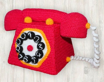 Crochet Pattern: Classic Retro Telephone, Corded Red Phone Stuffed Toy (English)