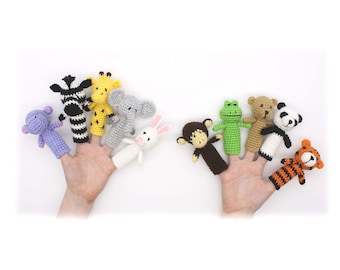 Crochet Pattern: Ten Animal Finger Puppets (Part 1), Toddler Toy, Animals Finger Dolls (English)