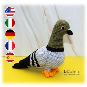 Crochet Pattern: Pigeon, Amigurumi Pigeon, Amigurumi Bird, Dove (English, German, Spanish, Italian and French)