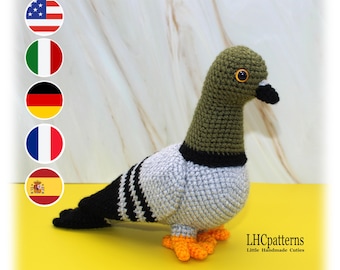 Crochet Pattern: Pigeon, Amigurumi Pigeon, Amigurumi Bird, Dove (English, German, Spanish, Italian and French)