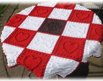 Crochet Pattern: Dog Blanket, Dog Quilt, Crochet Patched Blanket Pattern with Dog Theme Print (English)