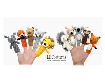 CROCHET PATTERN: Animal - 2 Finger Puppets, Toddler Toy, Animals Finger Dolls, Ten Crochet Finger Animals (English)