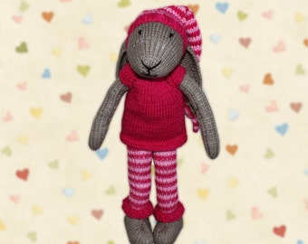 Knitting Pattern: Bunny Sleeping Toy, Sleeping Companion Bunny, Bunny Bedtime Toy, Bunny Girl in Pajamas (English)