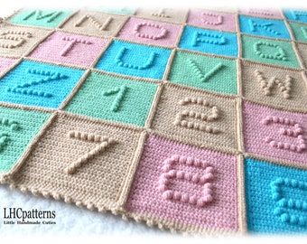 Crochet Pattern: Baby Toddler Alphabet and Numbers Blanket Playmat (English)