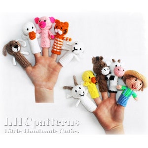 CROCHET PATTERN: Old Macdonald Finger Puppets, Farm Animals Puppets, Nursery Rhyme Finger Puppets (English)