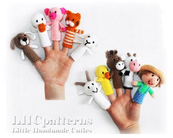 Crochet Pattern: Old Macdonald Finger Puppets, Farm Animals Puppets, Nursery Rhyme Finger Puppets, Farm Animals Finger Toy (English)