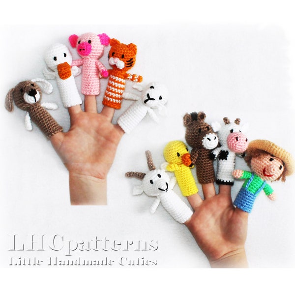 Crochet Pattern: Old Macdonald Finger Puppets, Farm Animals Puppets, Nursery Rhyme Finger Puppets, Farm Animals Finger Toy (English)