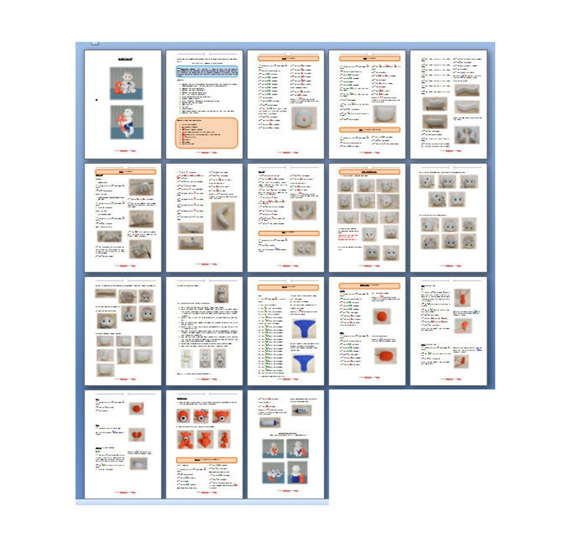 Op de afbeelding: Een stapsgewijze handleiding voor het maken van een pluche speelgoed. De handleiding bevat instructies, diagrammen en afbeeldingen van het eindproduct. Het pluche speelgoed is een witte en rode vos met een blauw shirt.