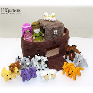 Crochet Pattern: Noah Ark with Noah, Noah&#39;s Wife, Pair of Doves And Eight Pairs of Animals, Ship Stuffed Toy, Bible Characters (English)