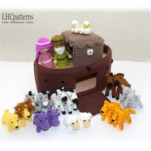 Crochet Pattern: Noah Ark with Noah, Noah's Wife, Pair of Doves And Eight Pairs of Animals, Ship Stuffed Toy, Bible Characters (English)