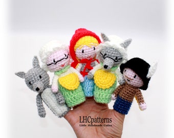 Crochet Pattern: Little Red Riding Hood Finger Puppets, Toddler Toy, Fairy Tale Finger Dolls (English)